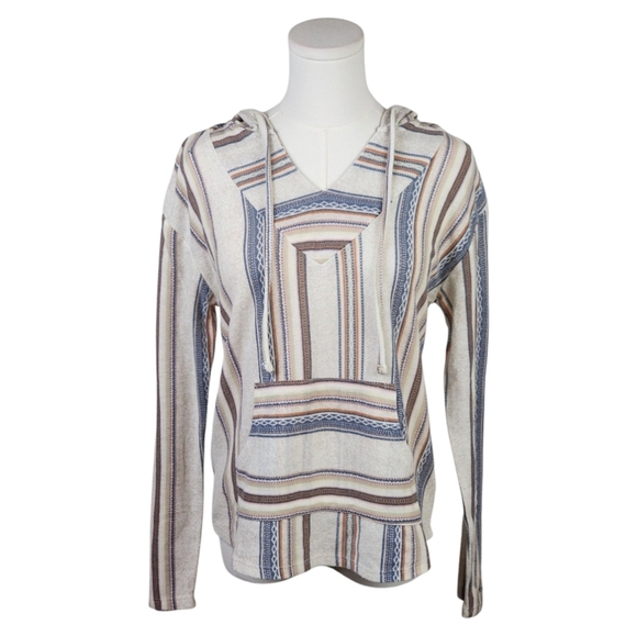 Wallflower Baja Hoodie Pullover M Boho Southwestern Striped Kangaroo Pocket Top - Picture 1 of 7